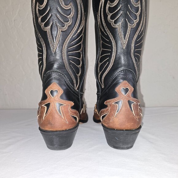 Laredo Hearts & Wingz Black And Brown Leather Western Cowgirl Boots Size 8.5 M - Picture 8 of 13